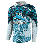 Personalized Cronulla-Sutherland Sharks Button Sweatshirt Polynesian Tribal Pattern Style