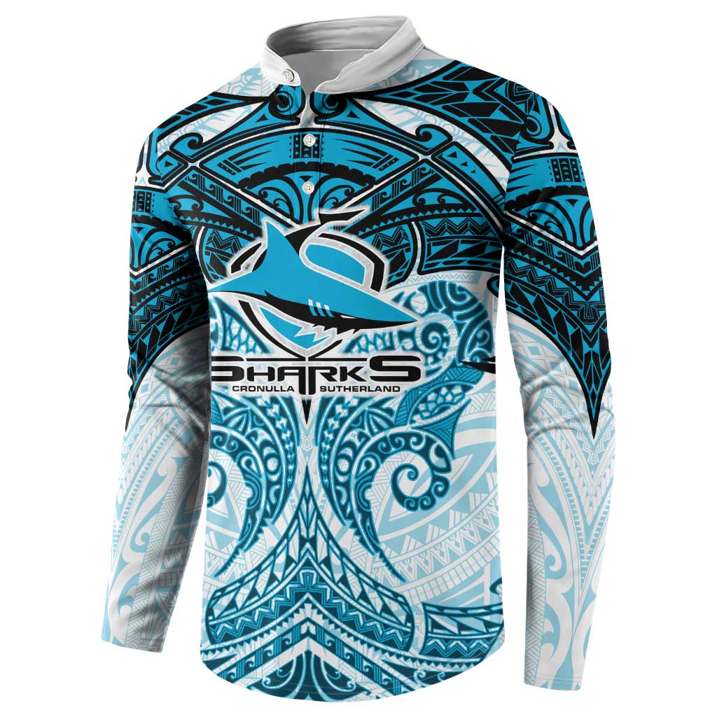 Personalized Cronulla-Sutherland Sharks Button Sweatshirt Polynesian Tribal Pattern Style