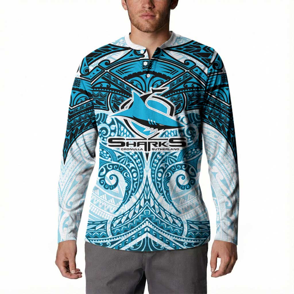 Personalized Cronulla-Sutherland Sharks Button Sweatshirt Polynesian Tribal Pattern Style