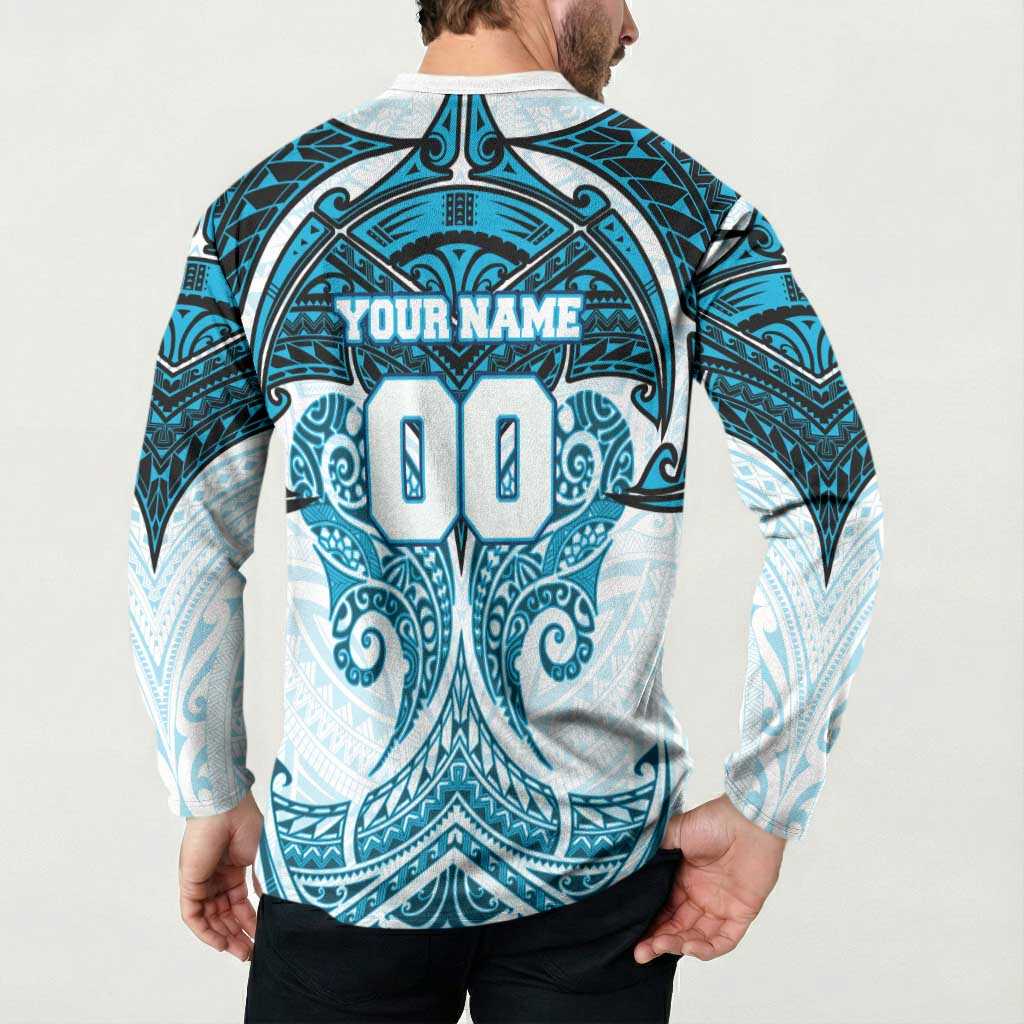 Personalized Cronulla-Sutherland Sharks Button Sweatshirt Polynesian Tribal Pattern Style