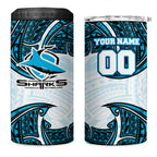 Personalized Cronulla-Sutherland Sharks 4 in 1 Can Cooler Tumbler Polynesian Tribal Pattern Style