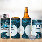Personalized Cronulla-Sutherland Sharks 4 in 1 Can Cooler Tumbler Polynesian Tribal Pattern Style