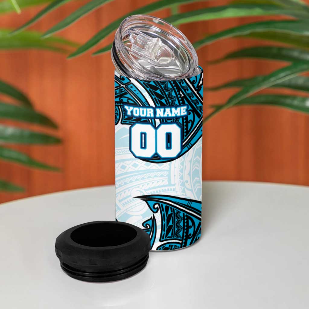 Personalized Cronulla-Sutherland Sharks 4 in 1 Can Cooler Tumbler Polynesian Tribal Pattern Style