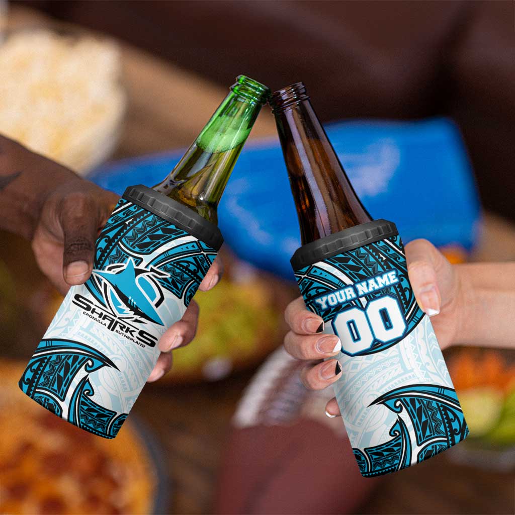 Personalized Cronulla-Sutherland Sharks 4 in 1 Can Cooler Tumbler Polynesian Tribal Pattern Style