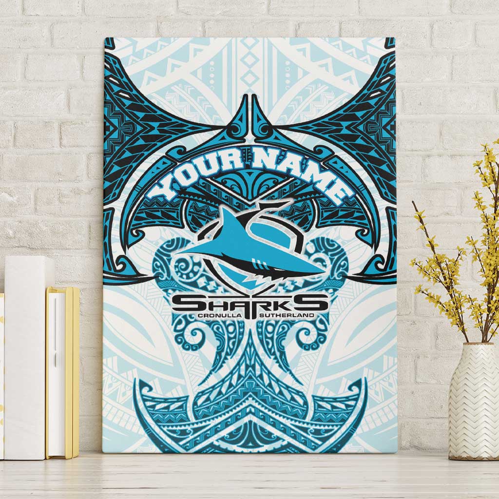 Personalized Cronulla-Sutherland Sharks Canvas Wall Art Polynesian Tribal Pattern Style
