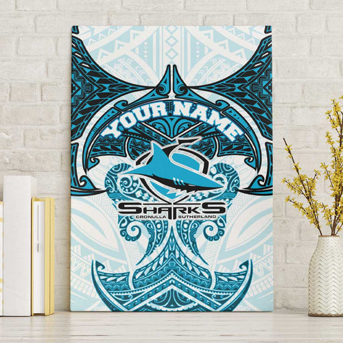 Personalized Cronulla-Sutherland Sharks Canvas Wall Art Polynesian Tribal Pattern Style