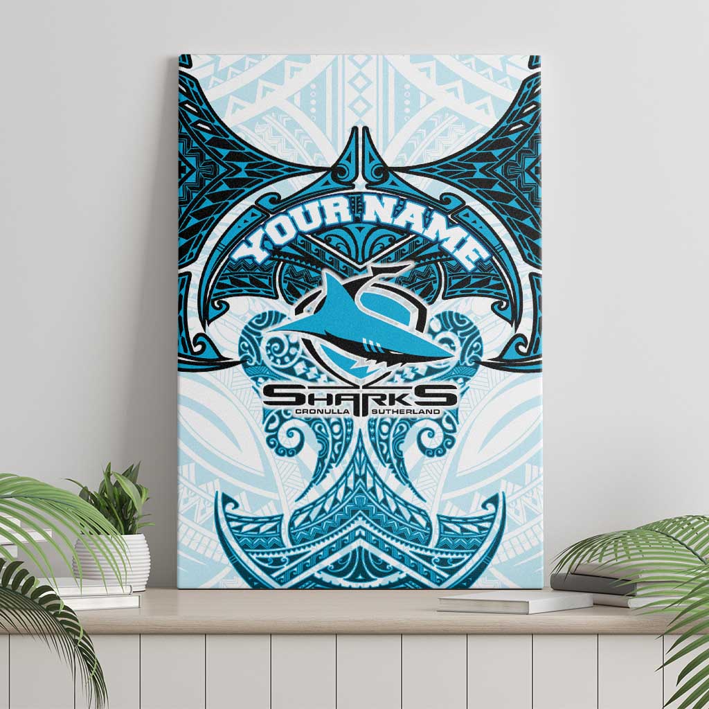 Personalized Cronulla-Sutherland Sharks Canvas Wall Art Polynesian Tribal Pattern Style