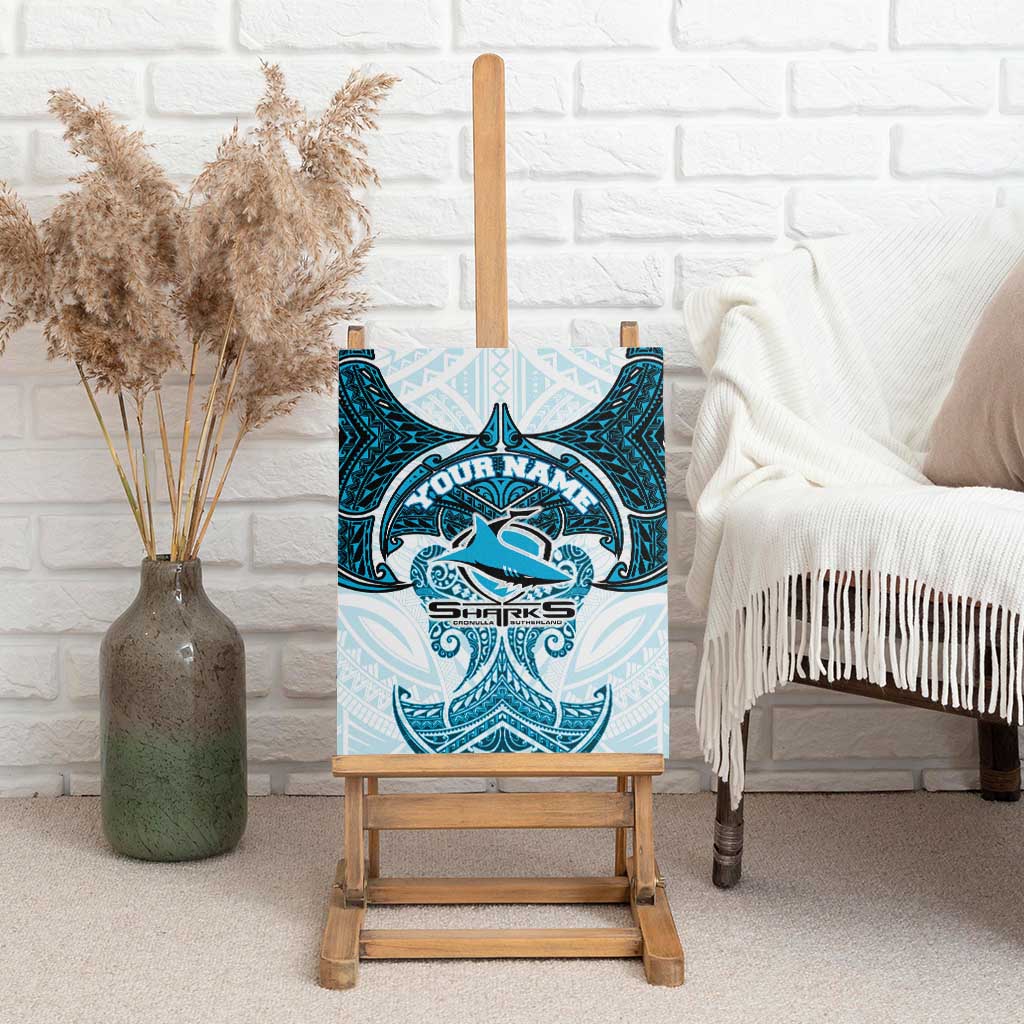 Personalized Cronulla-Sutherland Sharks Canvas Wall Art Polynesian Tribal Pattern Style