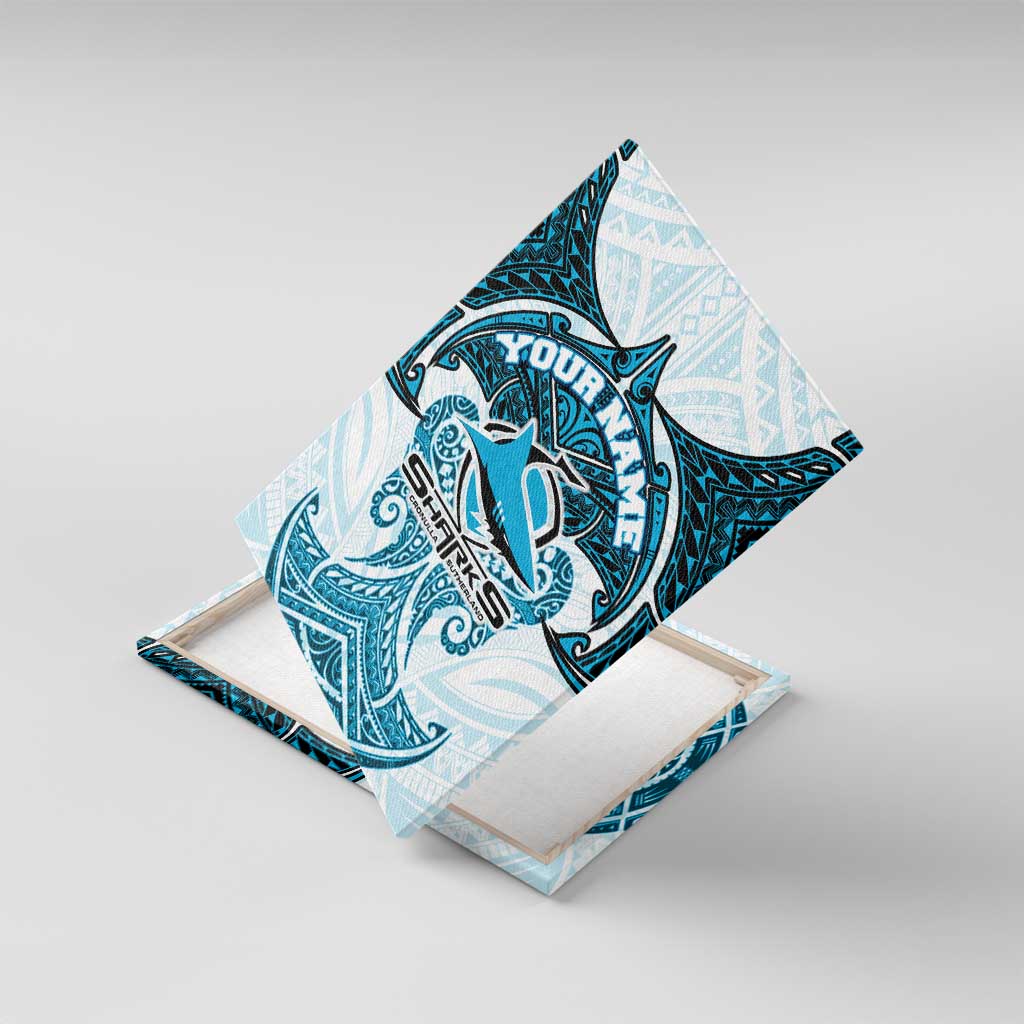 Personalized Cronulla-Sutherland Sharks Canvas Wall Art Polynesian Tribal Pattern Style