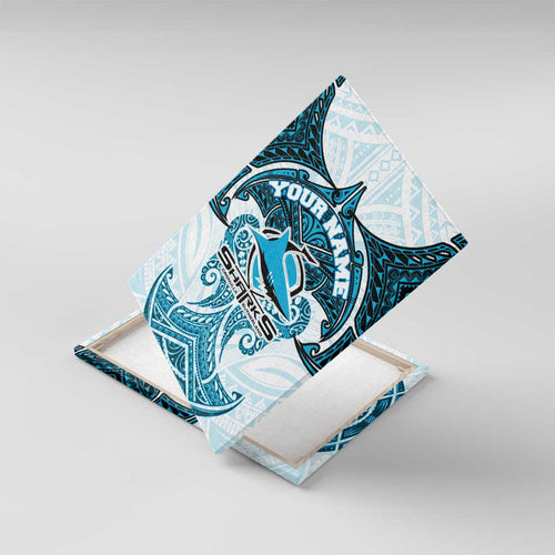 Personalized Cronulla-Sutherland Sharks Canvas Wall Art Polynesian Tribal Pattern Style
