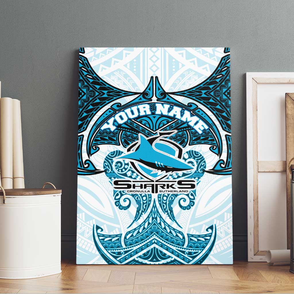 Personalized Cronulla-Sutherland Sharks Canvas Wall Art Polynesian Tribal Pattern Style