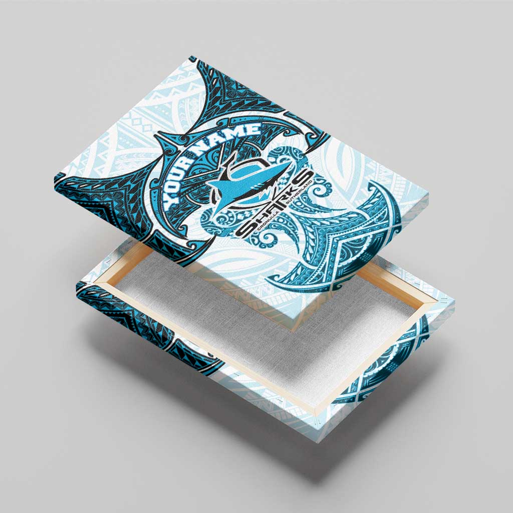 Personalized Cronulla-Sutherland Sharks Canvas Wall Art Polynesian Tribal Pattern Style