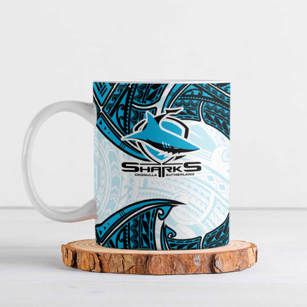 Personalized Cronulla-Sutherland Sharks Ceramic Mug Polynesian Tribal Pattern Style