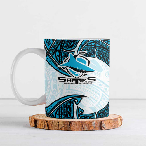 Personalized Cronulla-Sutherland Sharks Ceramic Mug Polynesian Tribal Pattern Style
