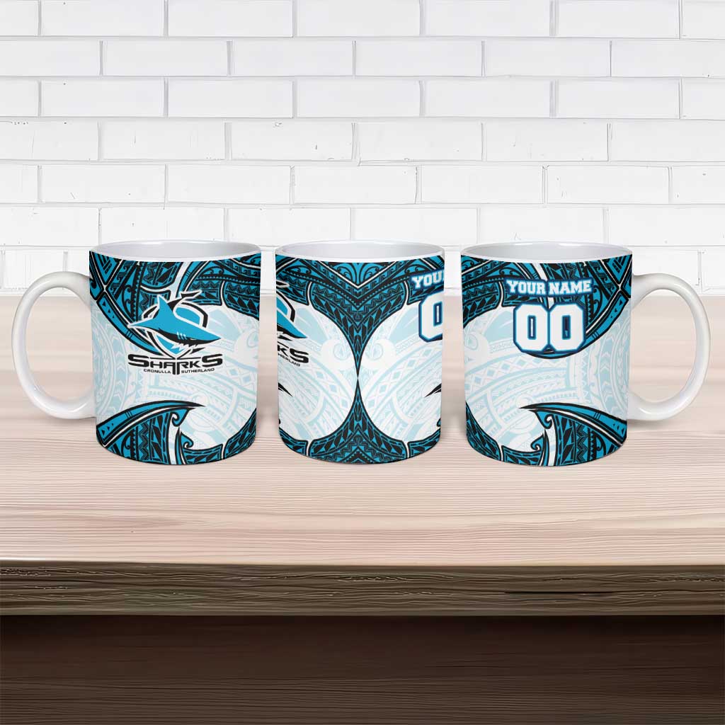 Personalized Cronulla-Sutherland Sharks Ceramic Mug Polynesian Tribal Pattern Style