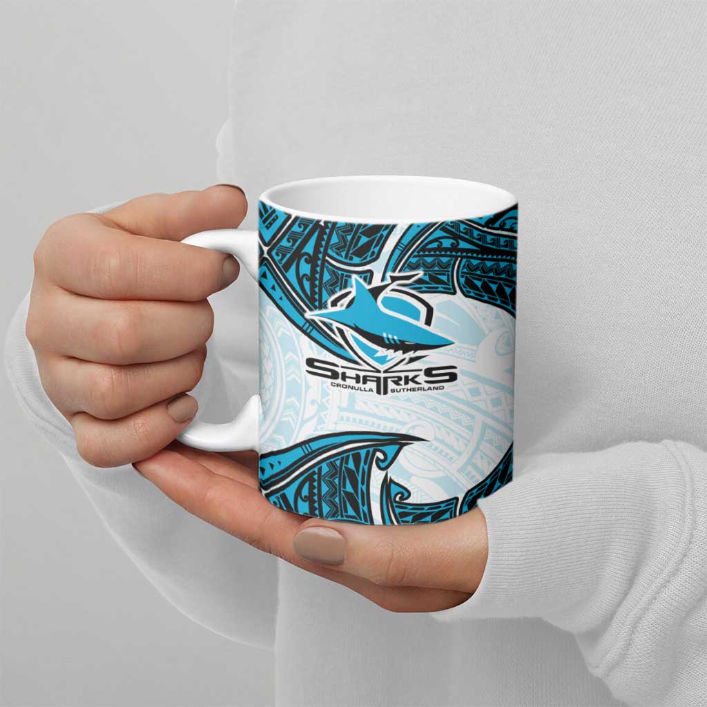 Personalized Cronulla-Sutherland Sharks Ceramic Mug Polynesian Tribal Pattern Style