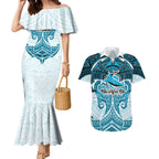 Personalized Cronulla-Sutherland Sharks Couples Matching Mermaid Dress and Hawaiian Shirt Polynesian Tribal Pattern Style