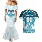 Personalized Cronulla-Sutherland Sharks Couples Matching Mermaid Dress and Hawaiian Shirt Polynesian Tribal Pattern Style
