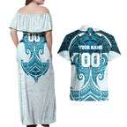 Personalized Cronulla-Sutherland Sharks Couples Matching Off Shoulder Maxi Dress and Hawaiian Shirt Polynesian Tribal Pattern Style