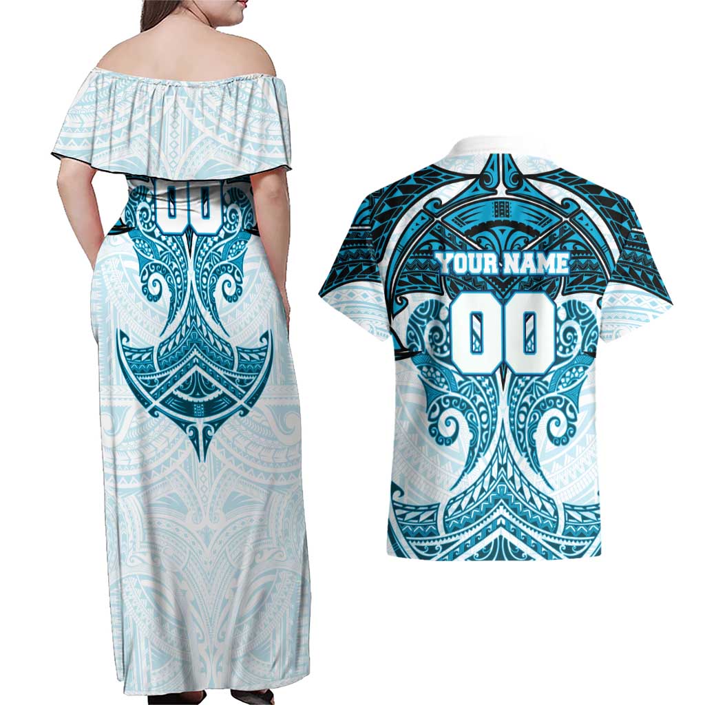 Personalized Cronulla-Sutherland Sharks Couples Matching Off Shoulder Maxi Dress and Hawaiian Shirt Polynesian Tribal Pattern Style
