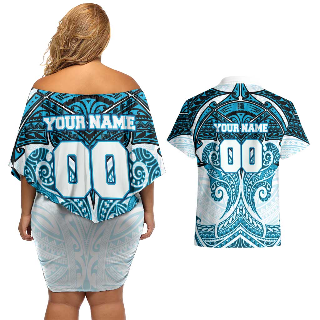 Personalized Cronulla-Sutherland Sharks Couples Matching Off Shoulder Short Dress and Hawaiian Shirt Polynesian Tribal Pattern Style