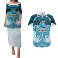 Personalized Cronulla-Sutherland Sharks Couples Matching Puletasi and Hawaiian Shirt Polynesian Tribal Pattern Style