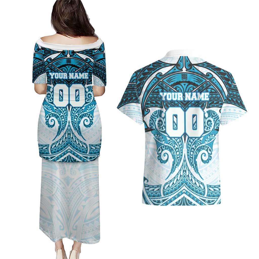 Personalized Cronulla-Sutherland Sharks Couples Matching Puletasi and Hawaiian Shirt Polynesian Tribal Pattern Style
