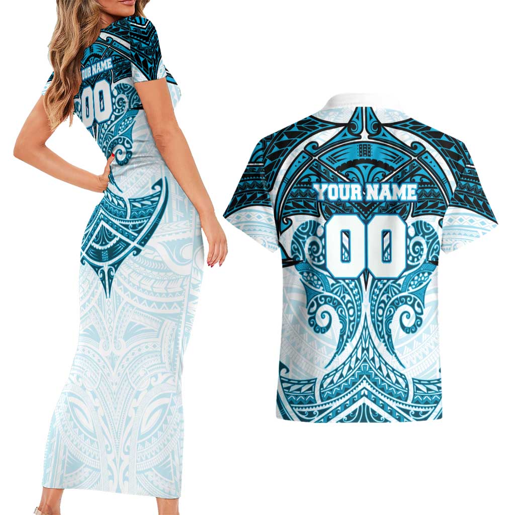 Personalized Cronulla-Sutherland Sharks Couples Matching Short Sleeve Bodycon Dress and Hawaiian Shirt Polynesian Tribal Pattern Style