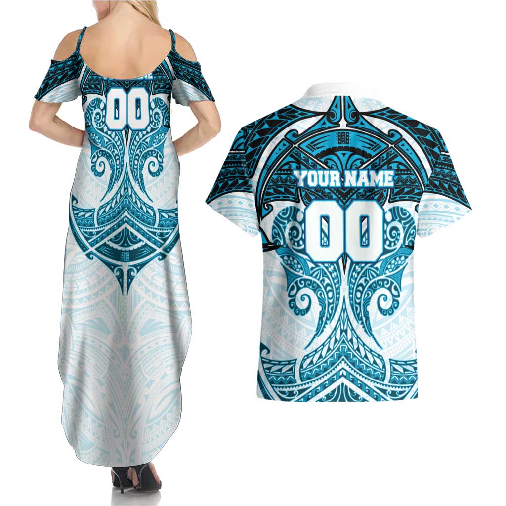 Personalized Cronulla-Sutherland Sharks Couples Matching Summer Maxi Dress and Hawaiian Shirt Polynesian Tribal Pattern Style
