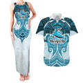 Personalized Cronulla-Sutherland Sharks Couples Matching Tank Maxi Dress and Hawaiian Shirt Polynesian Tribal Pattern Style