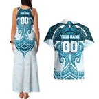 Personalized Cronulla-Sutherland Sharks Couples Matching Tank Maxi Dress and Hawaiian Shirt Polynesian Tribal Pattern Style