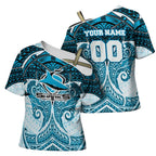 Personalized Cronulla-Sutherland Sharks Cross Shoulder Shirt Polynesian Tribal Pattern Style