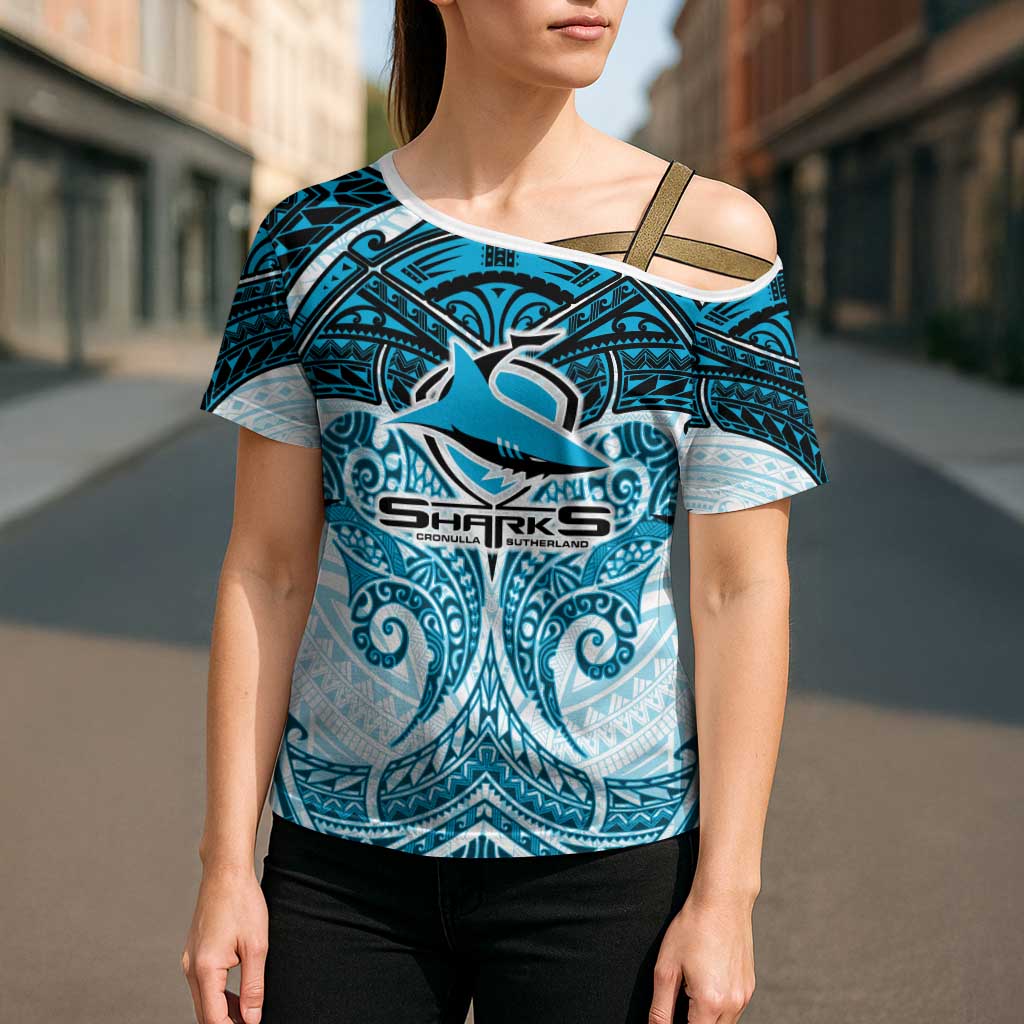 Personalized Cronulla-Sutherland Sharks Cross Shoulder Shirt Polynesian Tribal Pattern Style