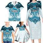Personalized Cronulla-Sutherland Sharks Family Matching Long Sleeve Bodycon Dress and Hawaiian Shirt Polynesian Tribal Pattern Style