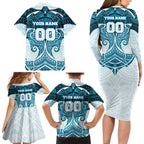 Personalized Cronulla-Sutherland Sharks Family Matching Long Sleeve Bodycon Dress and Hawaiian Shirt Polynesian Tribal Pattern Style