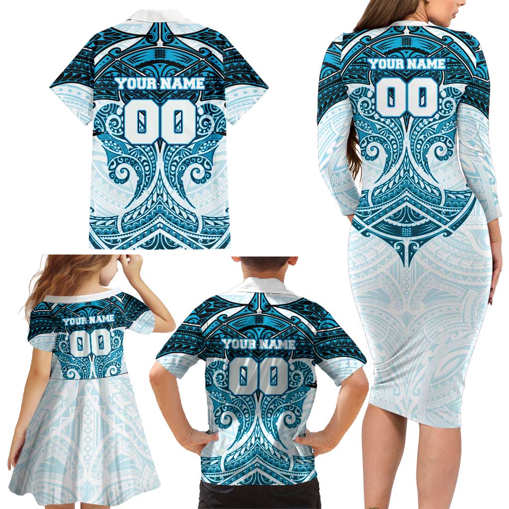 Personalized Cronulla-Sutherland Sharks Family Matching Long Sleeve Bodycon Dress and Hawaiian Shirt Polynesian Tribal Pattern Style