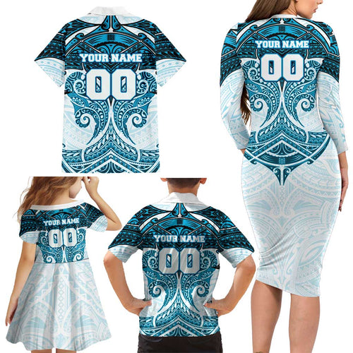 Personalized Cronulla-Sutherland Sharks Family Matching Long Sleeve Bodycon Dress and Hawaiian Shirt Polynesian Tribal Pattern Style