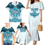 Personalized Cronulla-Sutherland Sharks Family Matching Mermaid Dress and Hawaiian Shirt Polynesian Tribal Pattern Style