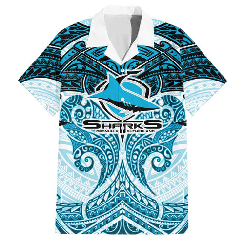 Personalized Cronulla-Sutherland Sharks Family Matching Mermaid Dress and Hawaiian Shirt Polynesian Tribal Pattern Style