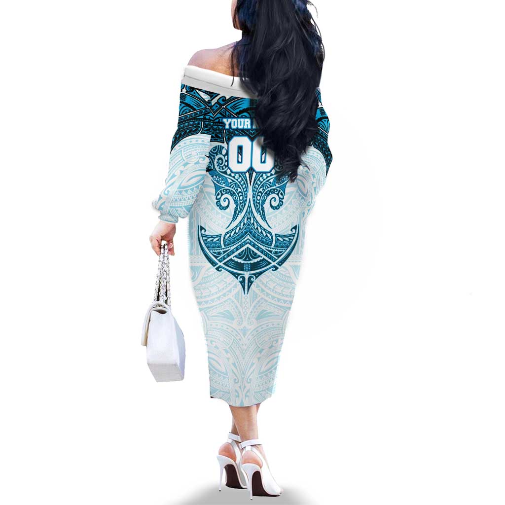 Personalized Cronulla-Sutherland Sharks Family Matching Off The Shoulder Long Sleeve Dress and Hawaiian Shirt Polynesian Tribal Pattern Style