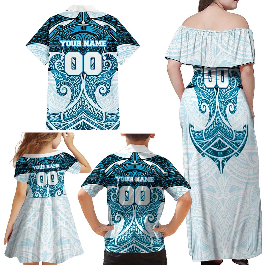 Personalized Cronulla-Sutherland Sharks Family Matching Off Shoulder Maxi Dress and Hawaiian Shirt Polynesian Tribal Pattern Style