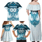 Personalized Cronulla-Sutherland Sharks Family Matching Off Shoulder Maxi Dress and Hawaiian Shirt Polynesian Tribal Pattern Style