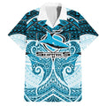 Personalized Cronulla-Sutherland Sharks Family Matching Off Shoulder Short Dress and Hawaiian Shirt Polynesian Tribal Pattern Style