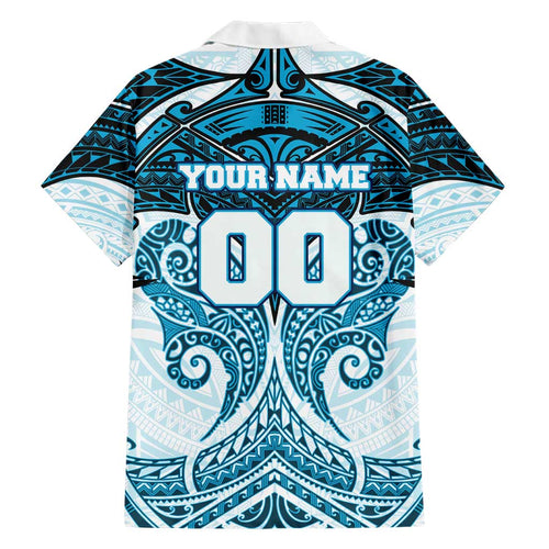Personalized Cronulla-Sutherland Sharks Family Matching Off Shoulder Short Dress and Hawaiian Shirt Polynesian Tribal Pattern Style