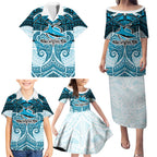 Personalized Cronulla-Sutherland Sharks Family Matching Puletasi and Hawaiian Shirt Polynesian Tribal Pattern Style
