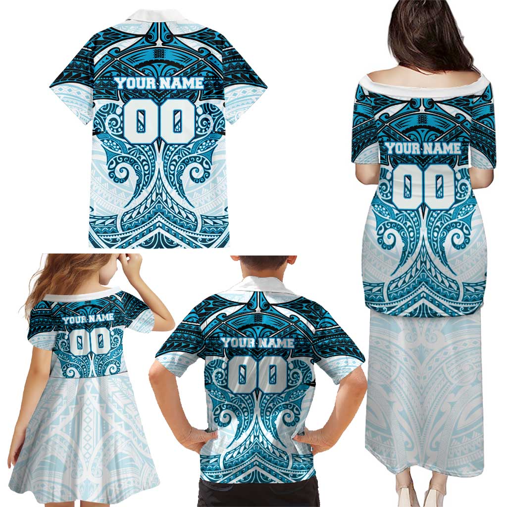 Personalized Cronulla-Sutherland Sharks Family Matching Puletasi and Hawaiian Shirt Polynesian Tribal Pattern Style