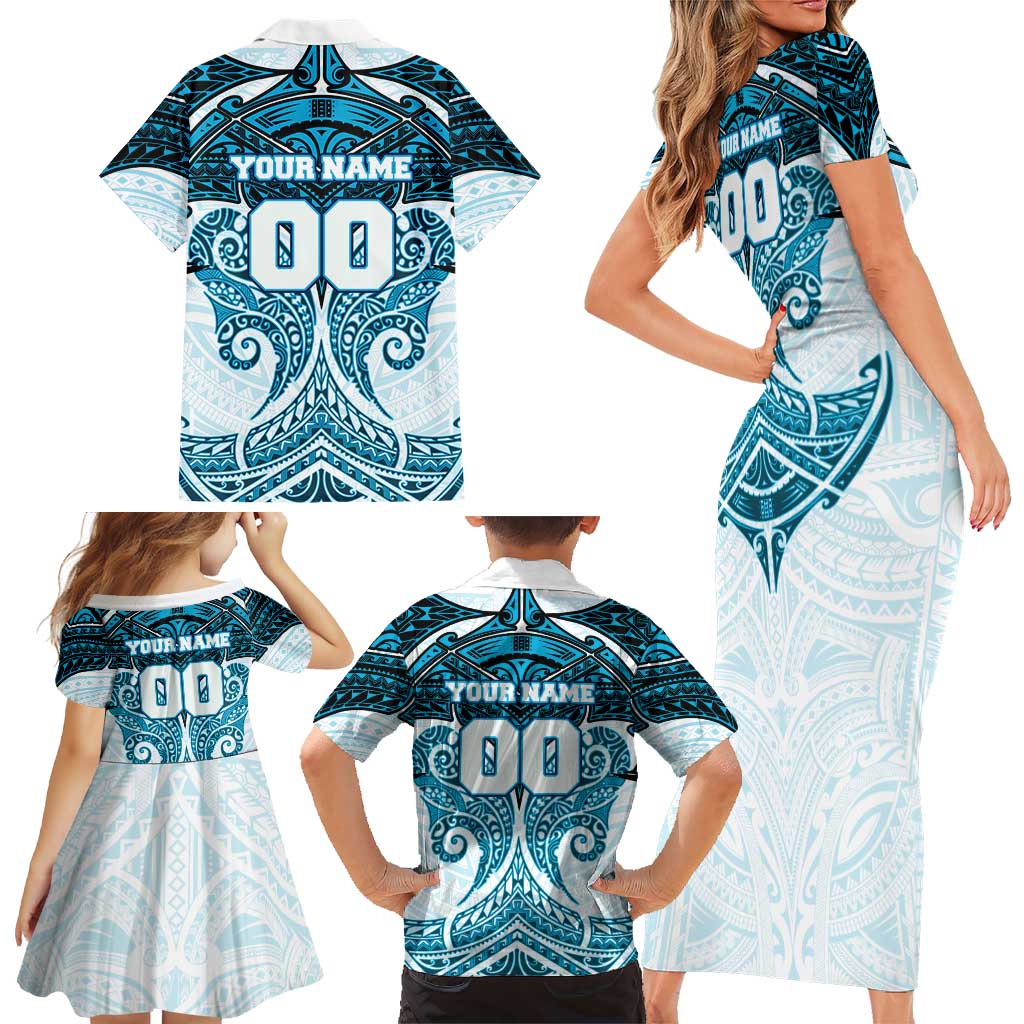 Personalized Cronulla-Sutherland Sharks Family Matching Short Sleeve Bodycon Dress and Hawaiian Shirt Polynesian Tribal Pattern Style