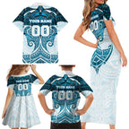 Personalized Cronulla-Sutherland Sharks Family Matching Short Sleeve Bodycon Dress and Hawaiian Shirt Polynesian Tribal Pattern Style
