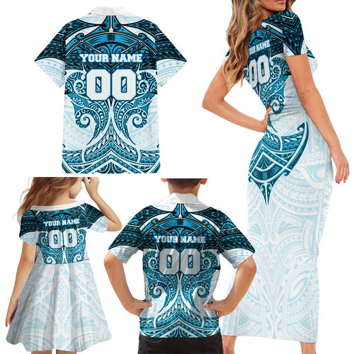 Personalized Cronulla-Sutherland Sharks Family Matching Short Sleeve Bodycon Dress and Hawaiian Shirt Polynesian Tribal Pattern Style