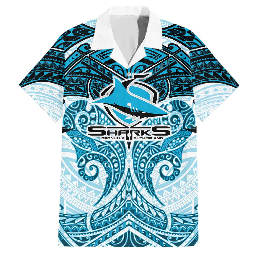 Personalized Cronulla-Sutherland Sharks Family Matching Short Sleeve Bodycon Dress and Hawaiian Shirt Polynesian Tribal Pattern Style